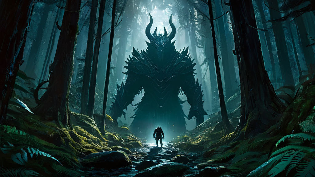 a skinwalker enters a dark forest through a stargate