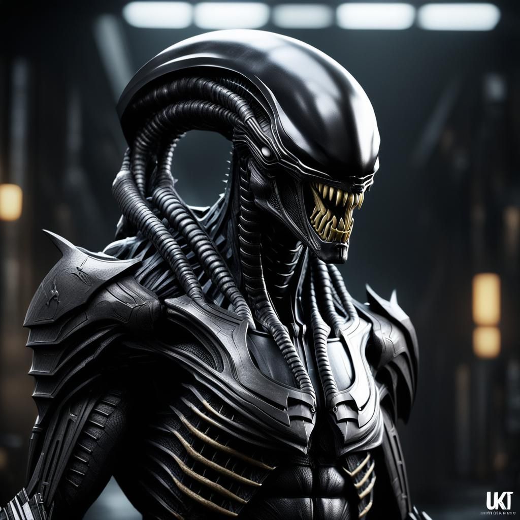 A unique Anthropomorphic Xenomorph with a white and Black sleek body ...