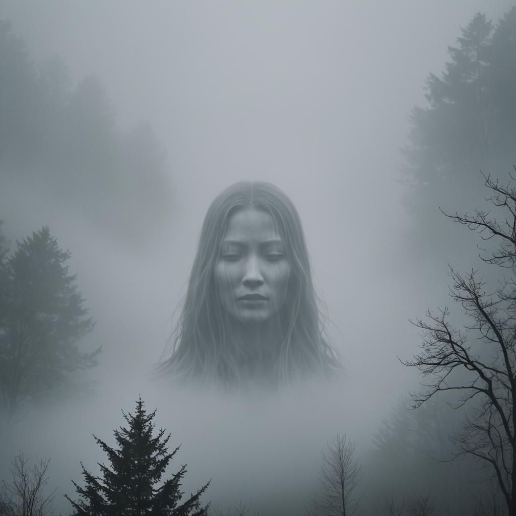 Flowing fog shaped like a woman