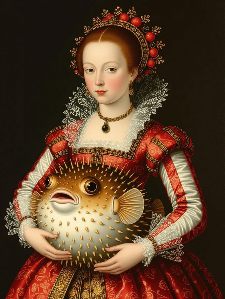 Portrait of a girl and her puffer fish.