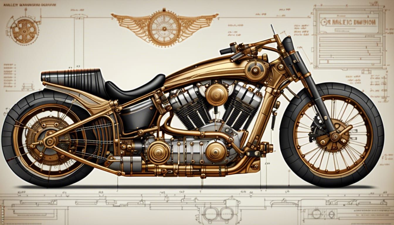 Steampunk Chopper Blueprint  by @Piktor