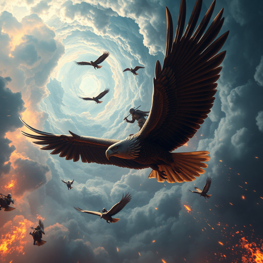 Epic Aerial Battle with Armored Eagles