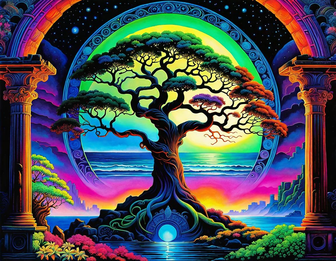 Black light epic fluorescent UV neon Tree of Life by Josephine Wall ...