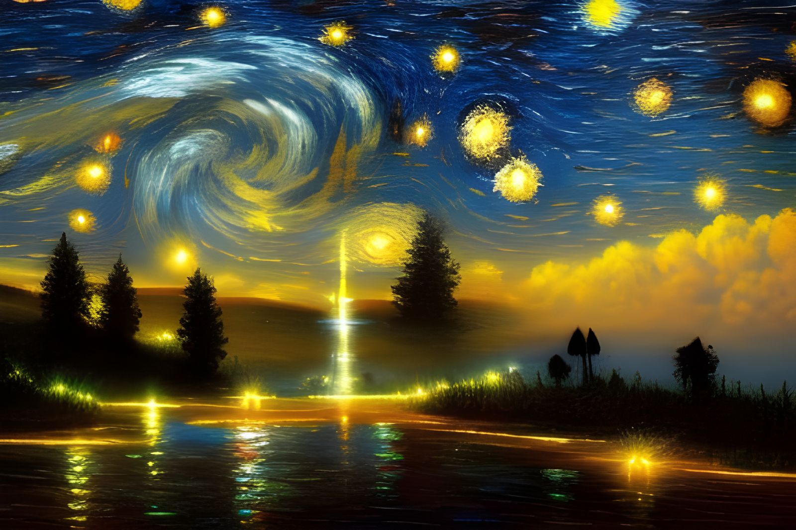 Starry Night by Thomas Kincade  by @Swandotter