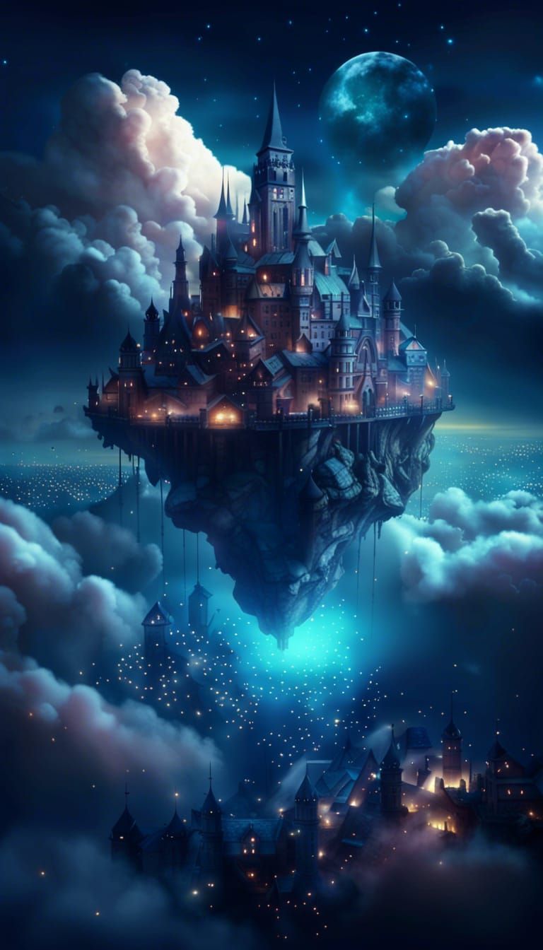 Magical City floating on the cloud at night - AI Generated Artwork ...