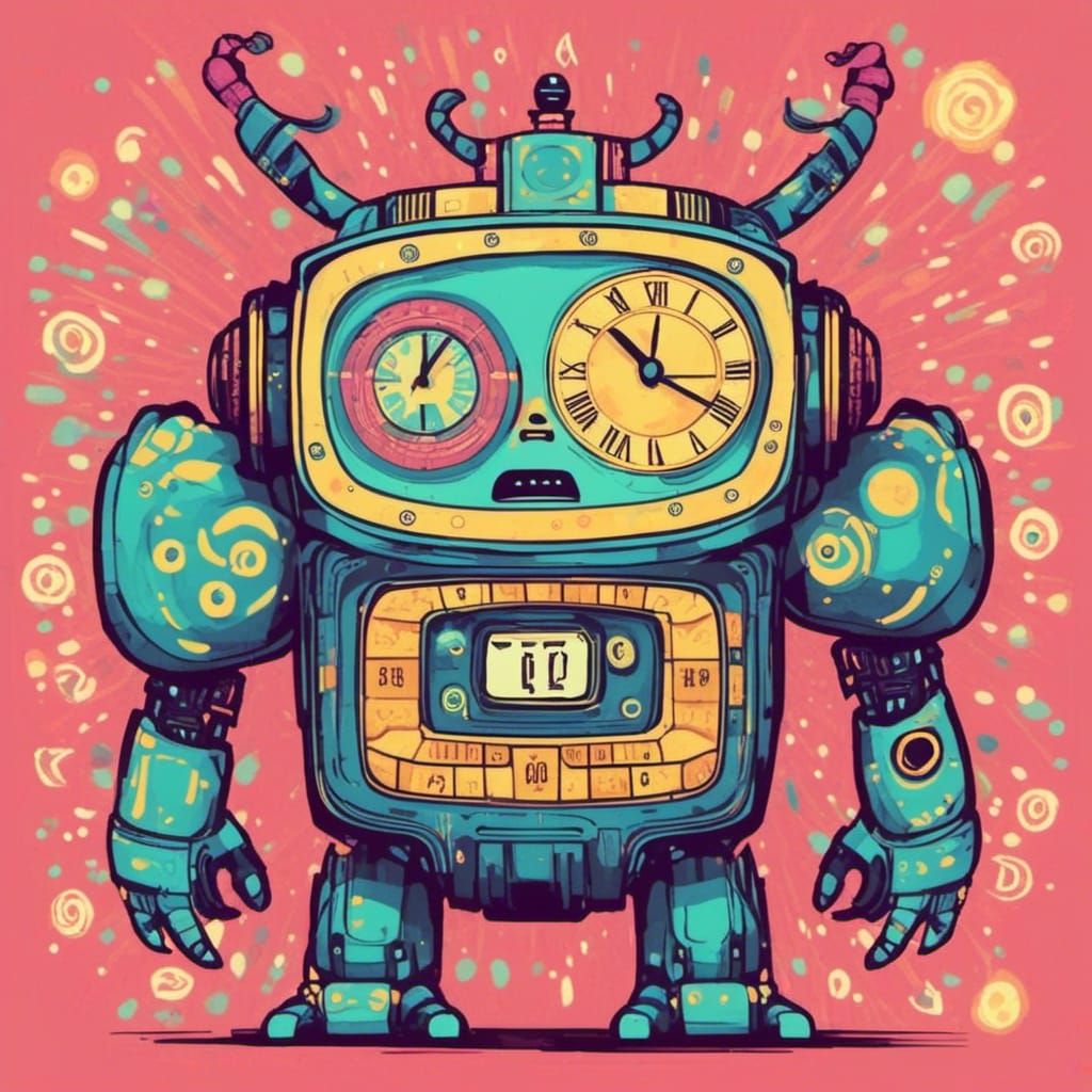 <lora:Synth-Witch:1.0> Cute creature holding a clock 