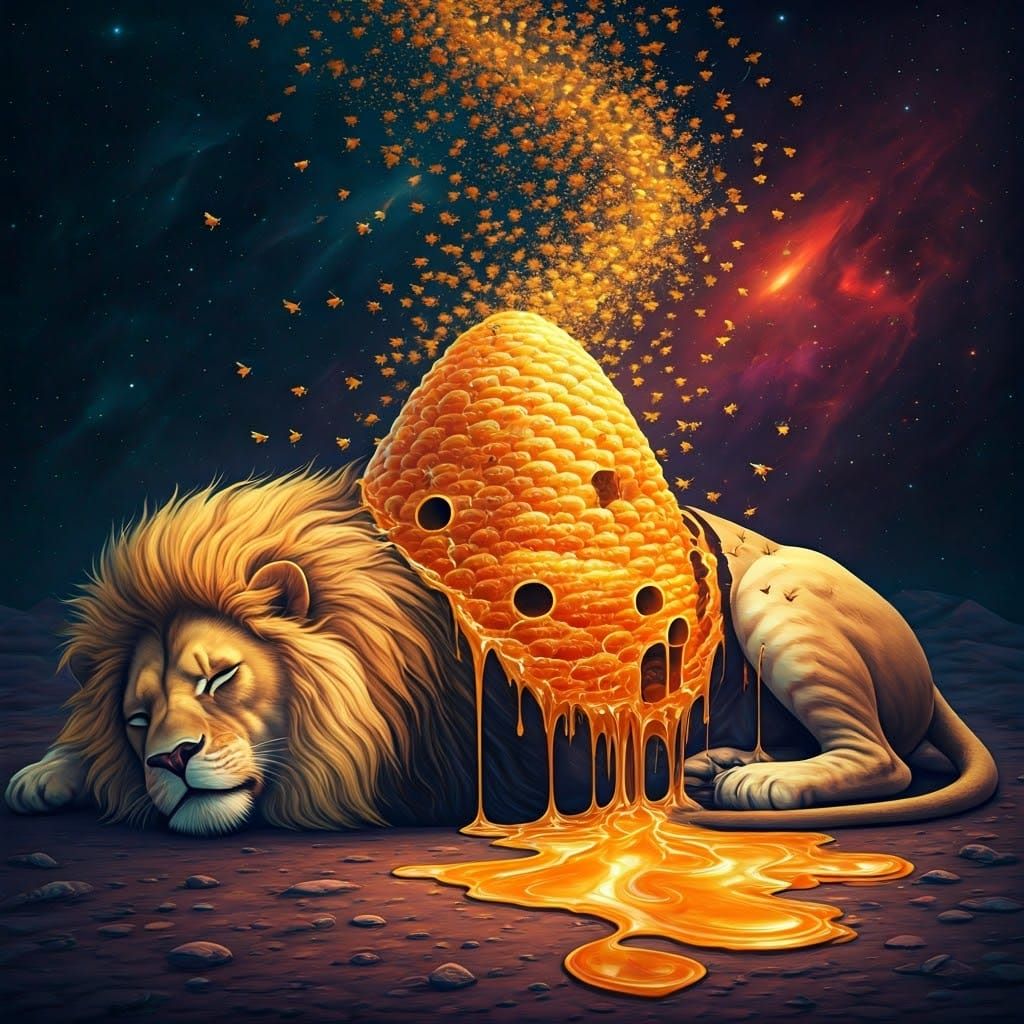 Lion Transformed into a Vibrant Beehive Amidst Cosmic Stars