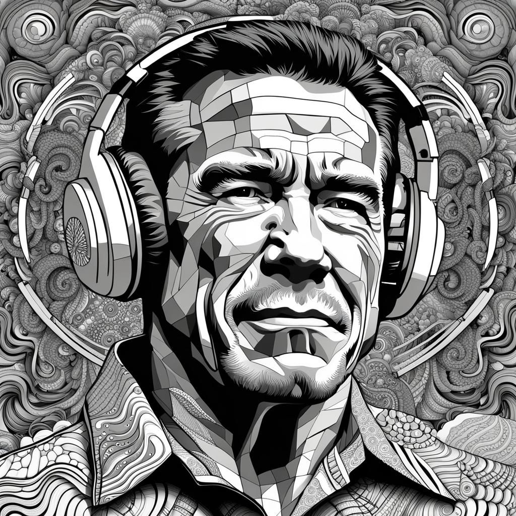 Arnold Schwarzenegger wearing headphones