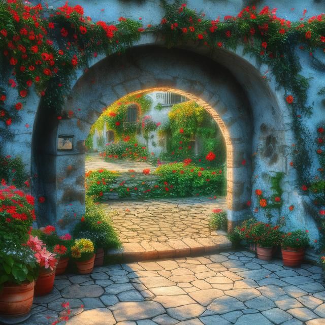  <lora:MJ6 Dark Fantasy DS8:1.0> A secret garden blooming with exotic flowers and plants