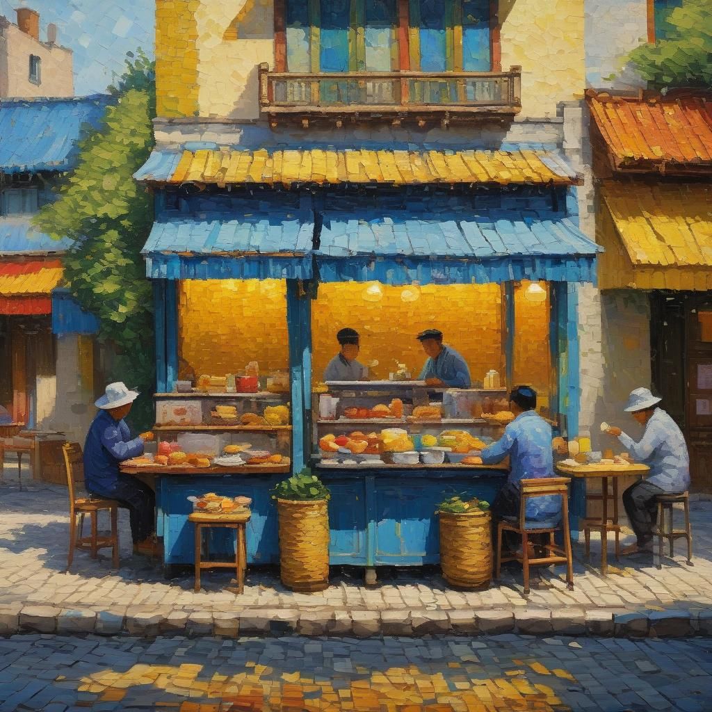 Colorful Chinese Breakfast Stall in Neo-Impressionist Style
