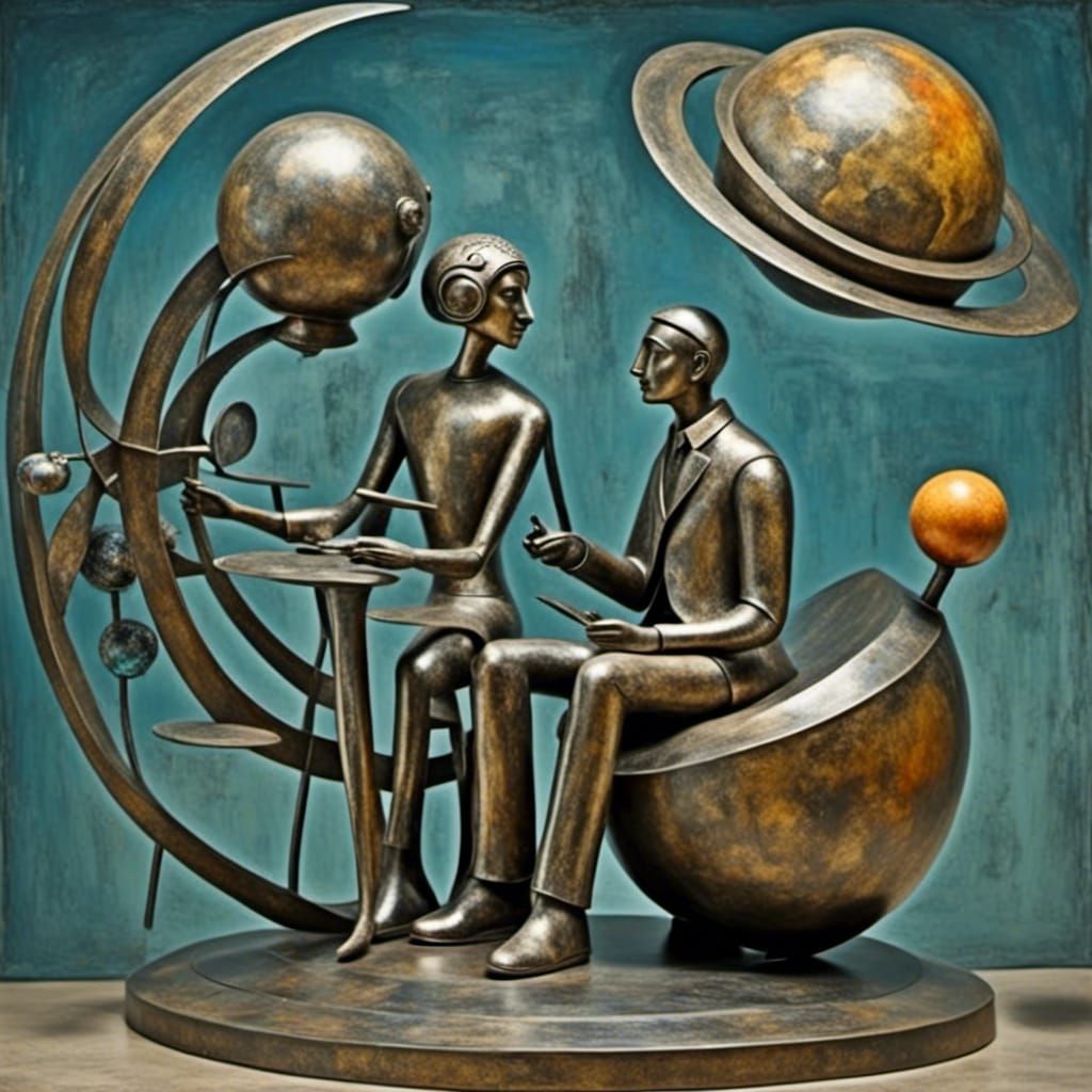 <lora:Dadaist forms:1.0> Copernicus in his magic world of planets. Galactic fantastic fantasy surrealism. 