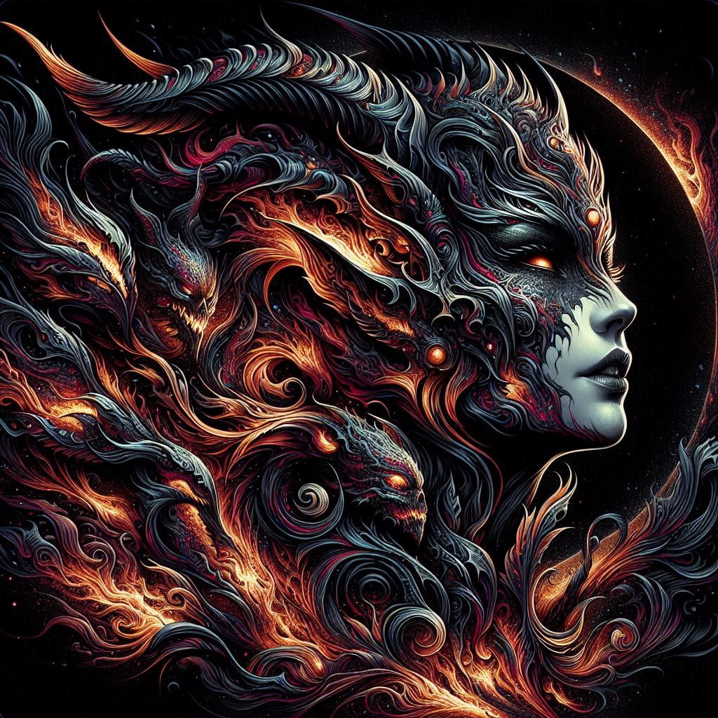 Female Demon is set against an impenetrable red void 4