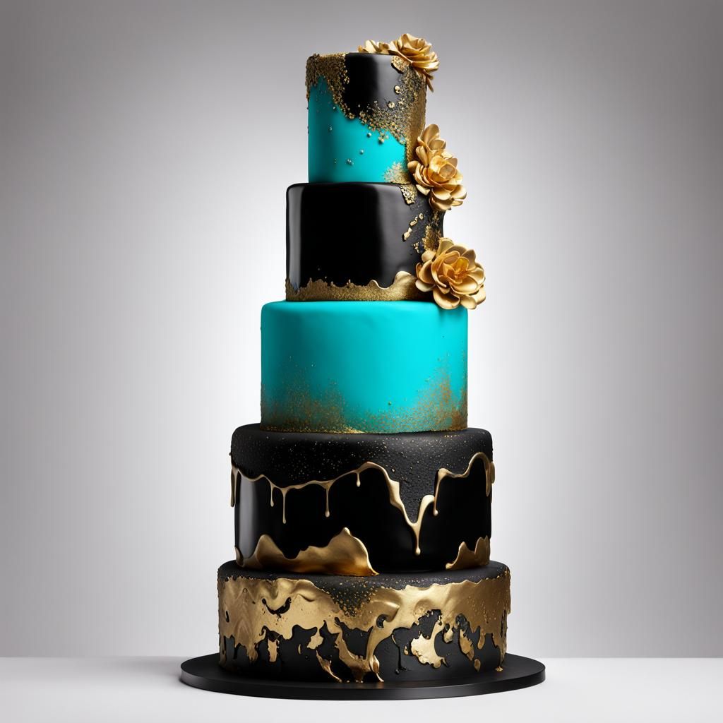 Black, Gold, Torquoise Cake