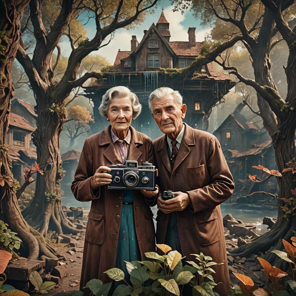 Brownie camera photograph of an old couple from 1950s
