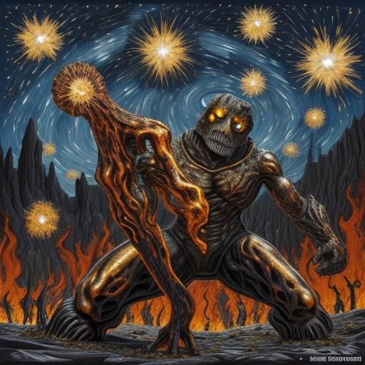A starry nights made of molten iron, a masterpiece of modeli...