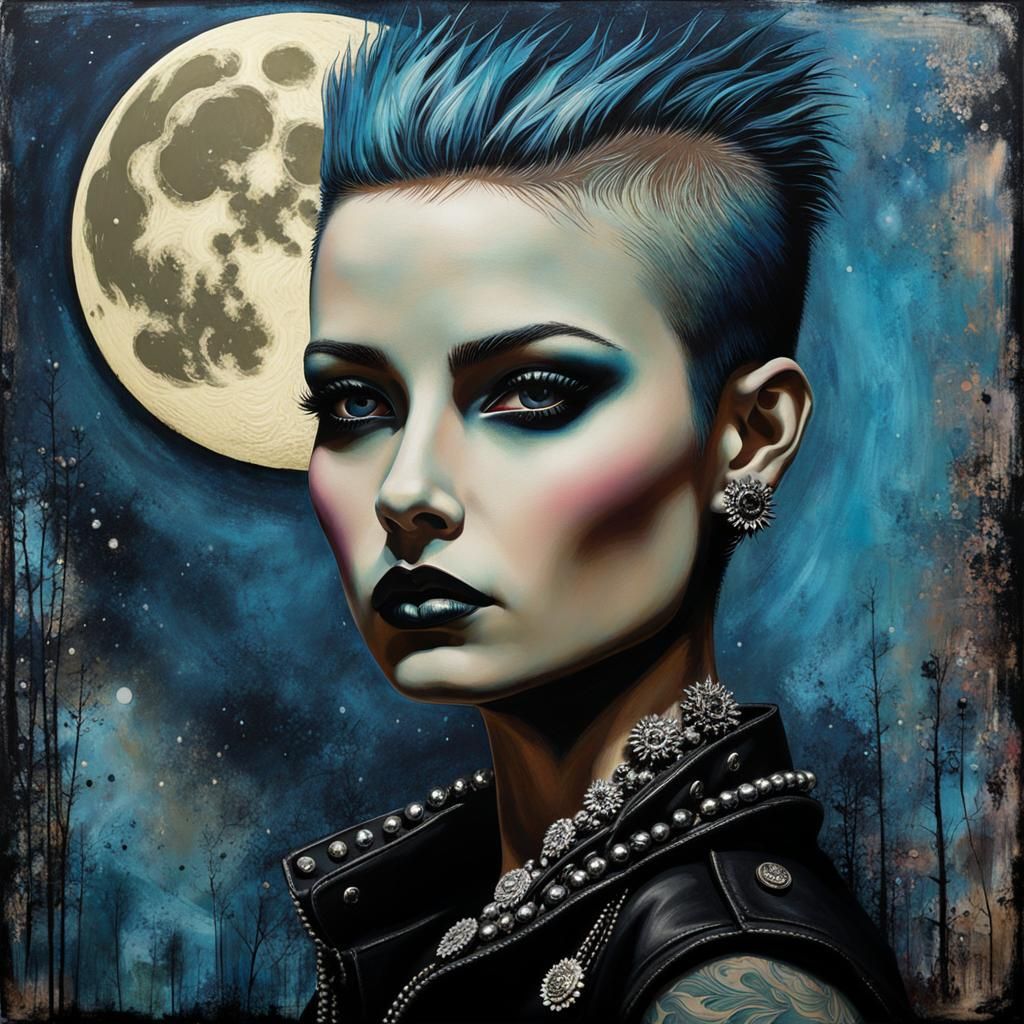 Portrait, Punk Rock, MOODY MOONLIGHT, ULTRA modern, hyperdetailed ...