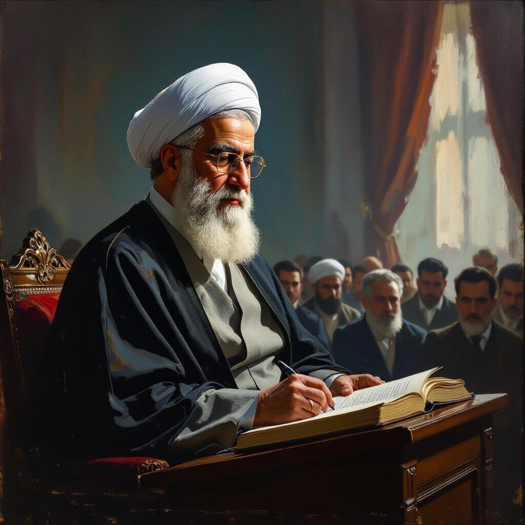 Ayatollah Khamenei Lectures in Dimly Lit Hall