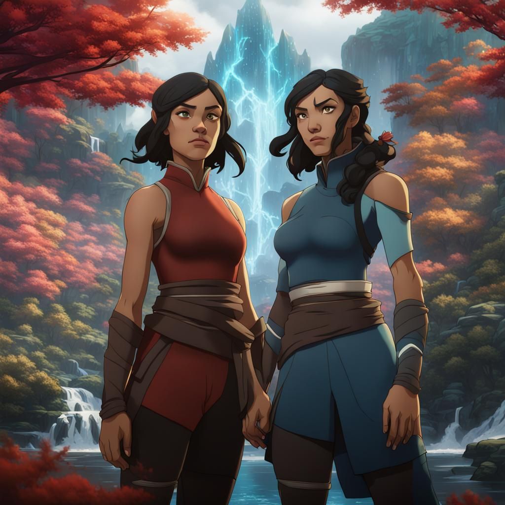 Avatar Korra and her girlfriend asami in the spirit world