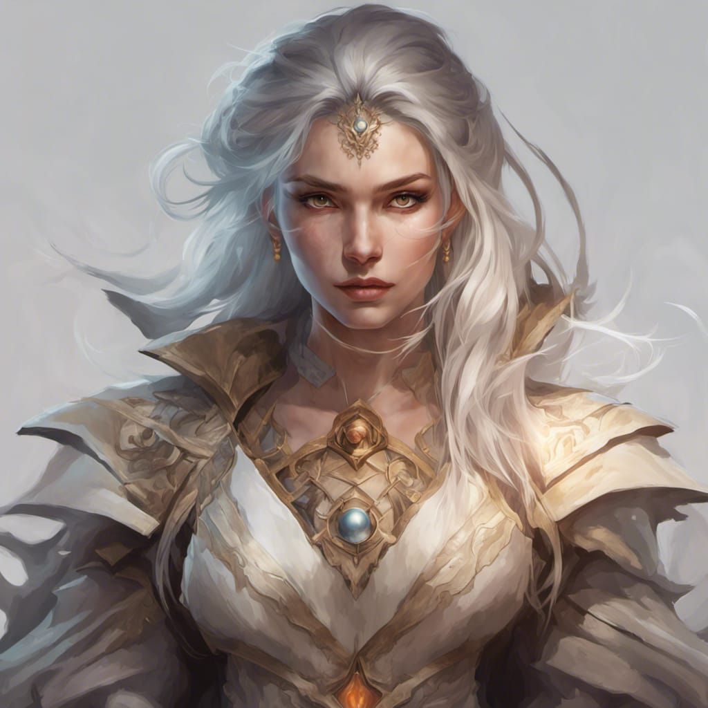 A beautiful Young Woman with long white hair and having magi...