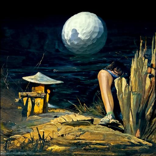 Lone girl under moonlight at night