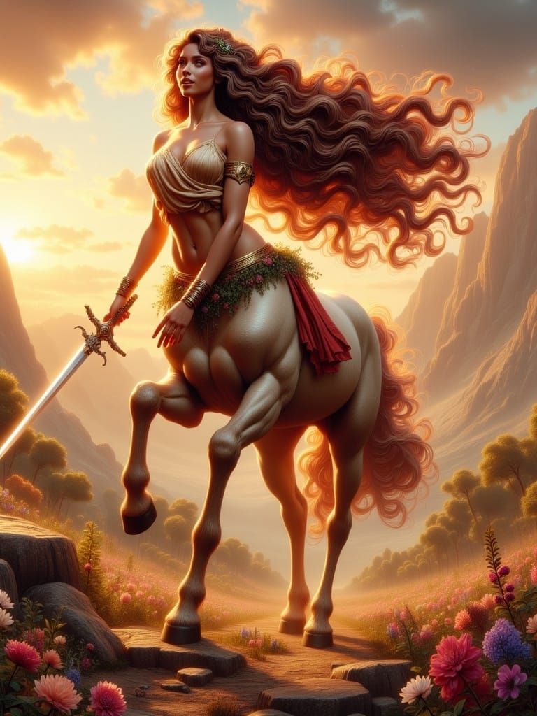 <lora:Flux Centaurs:1.0> Beautiful Centaur half-human half-horse