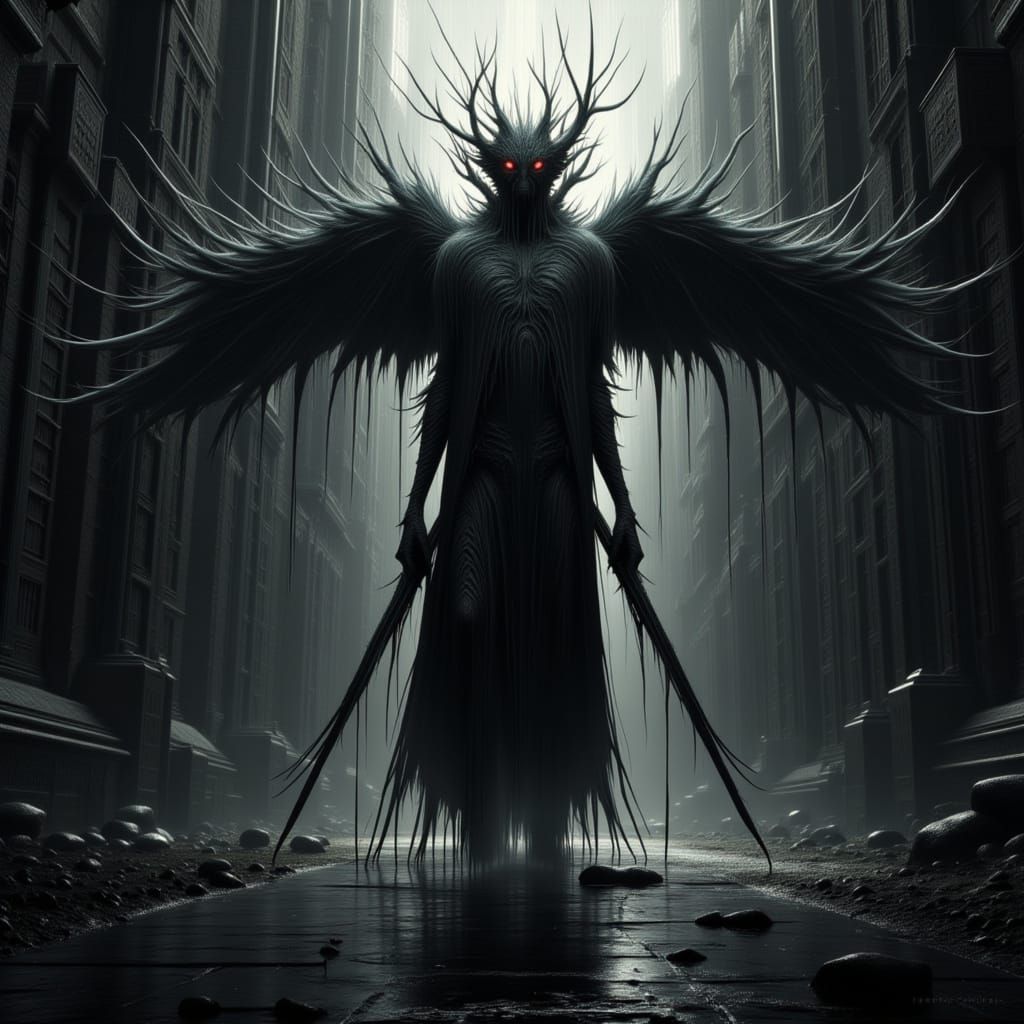 Dark Gothic Horror Landscape by Giger and Burton