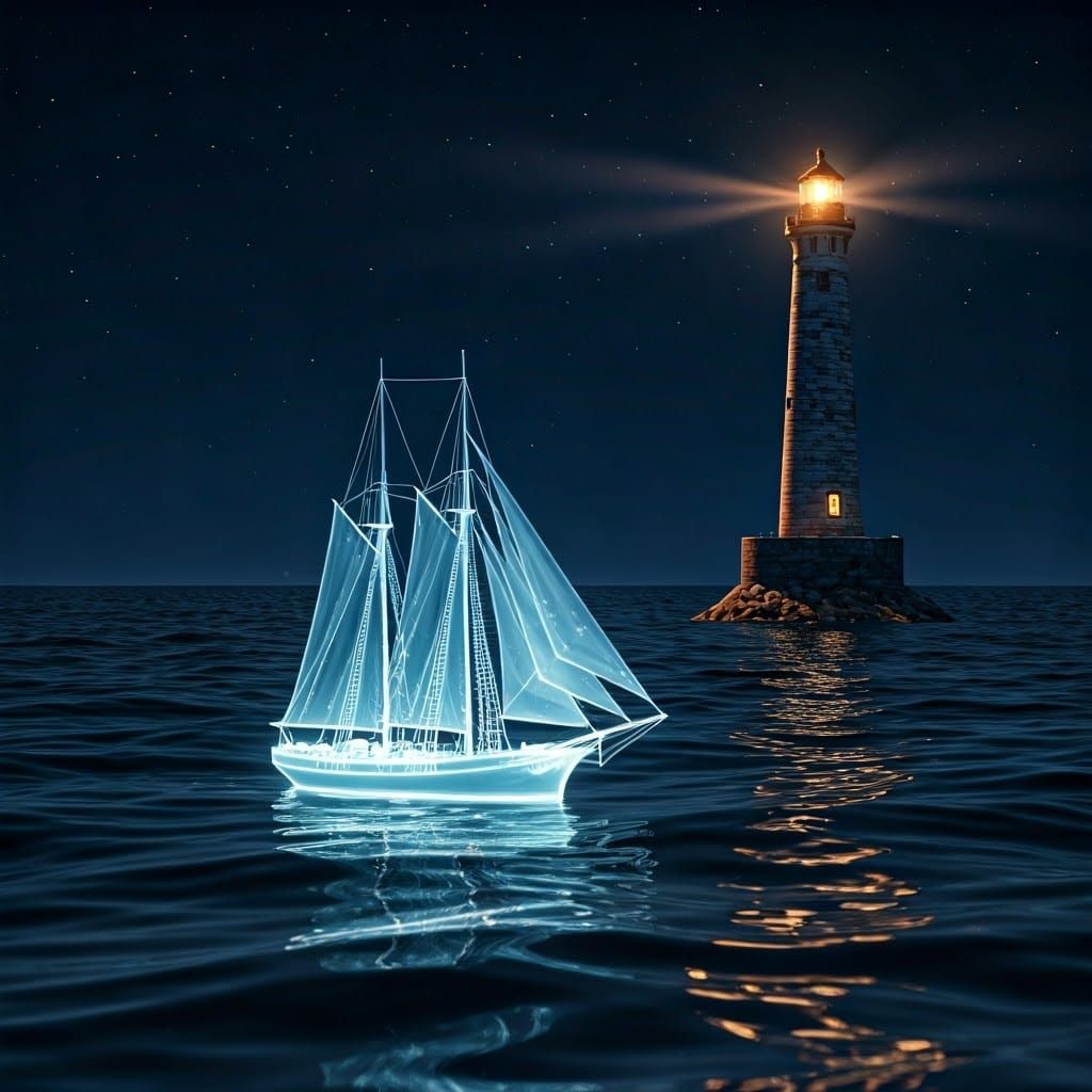 Ethereal Sailboat on Moonlit Ocean