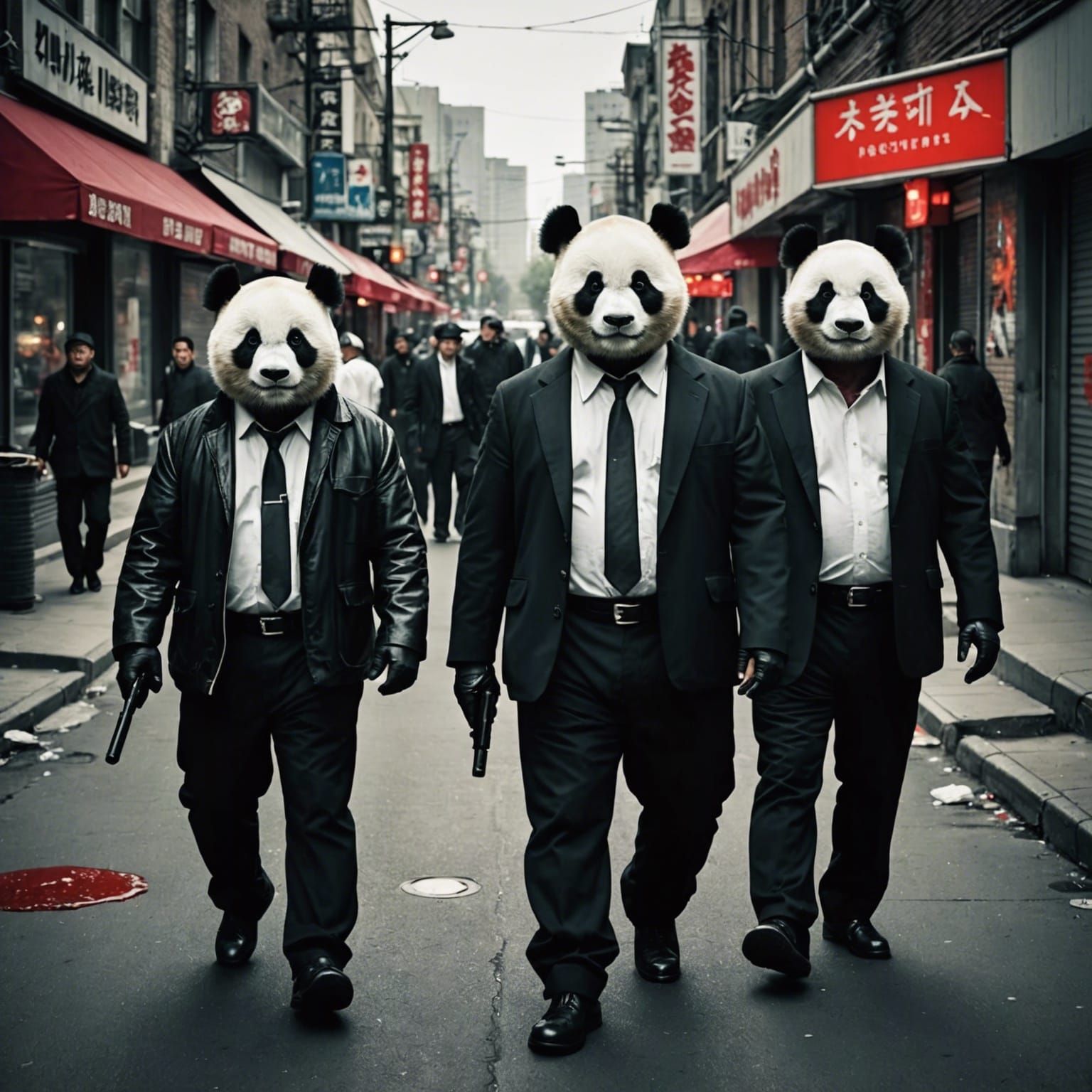 Panda mobsters, gangsters, blood, thugs, urban, street - AI Generated ...