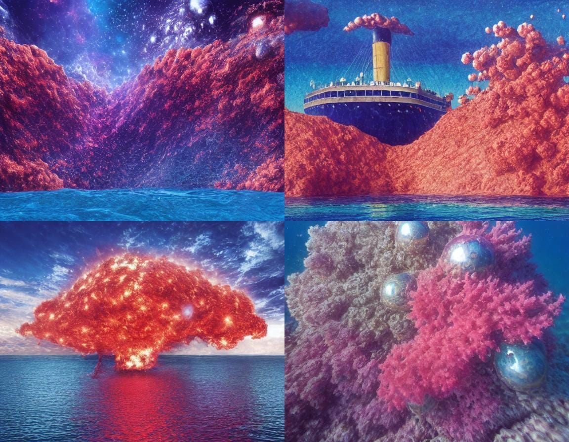 <lora:Metal Bubbles:1.0> Titanic 3000 years after crash site...