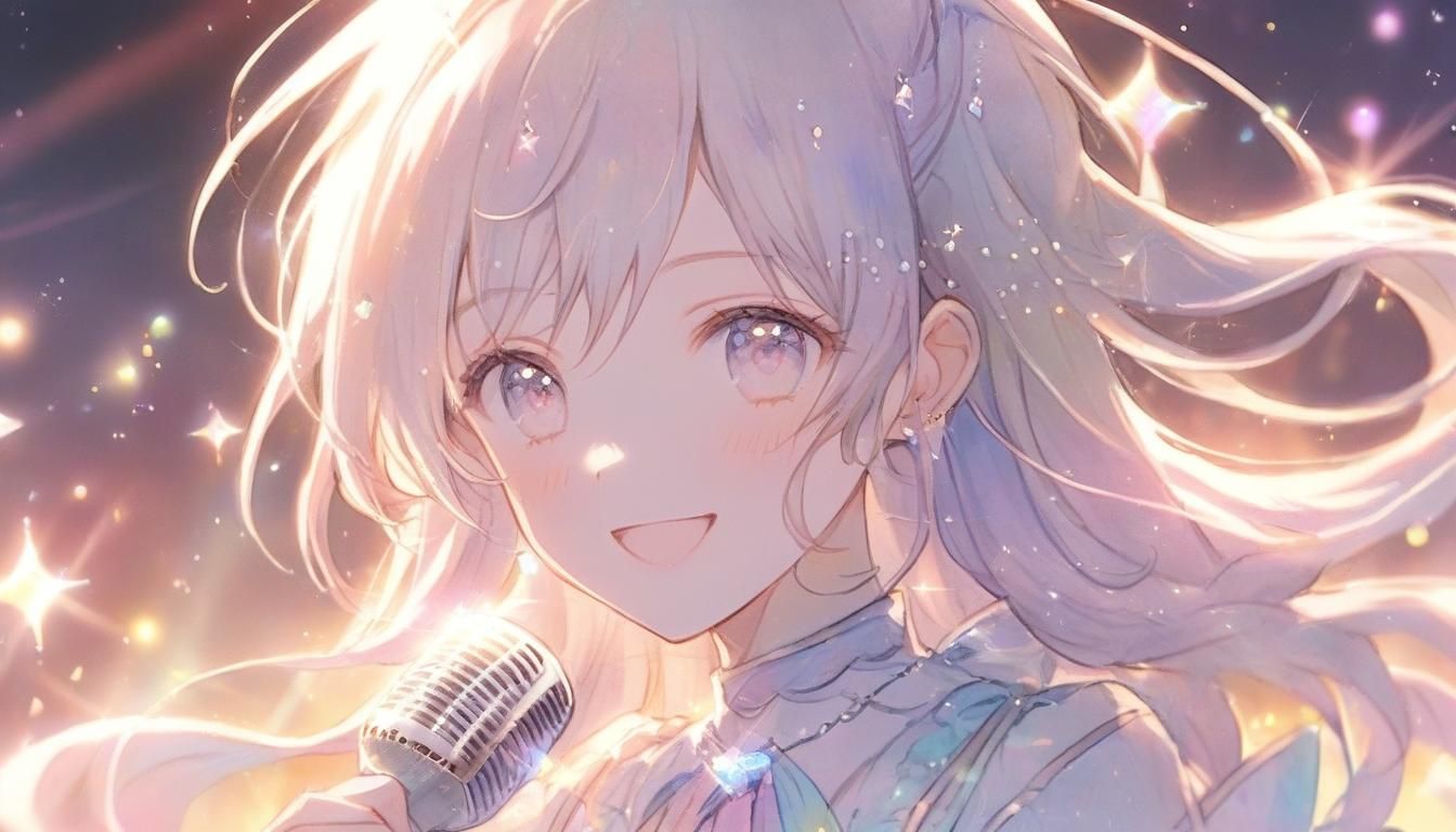 Anime Idol Singing on Stage in Pastel Watercolor