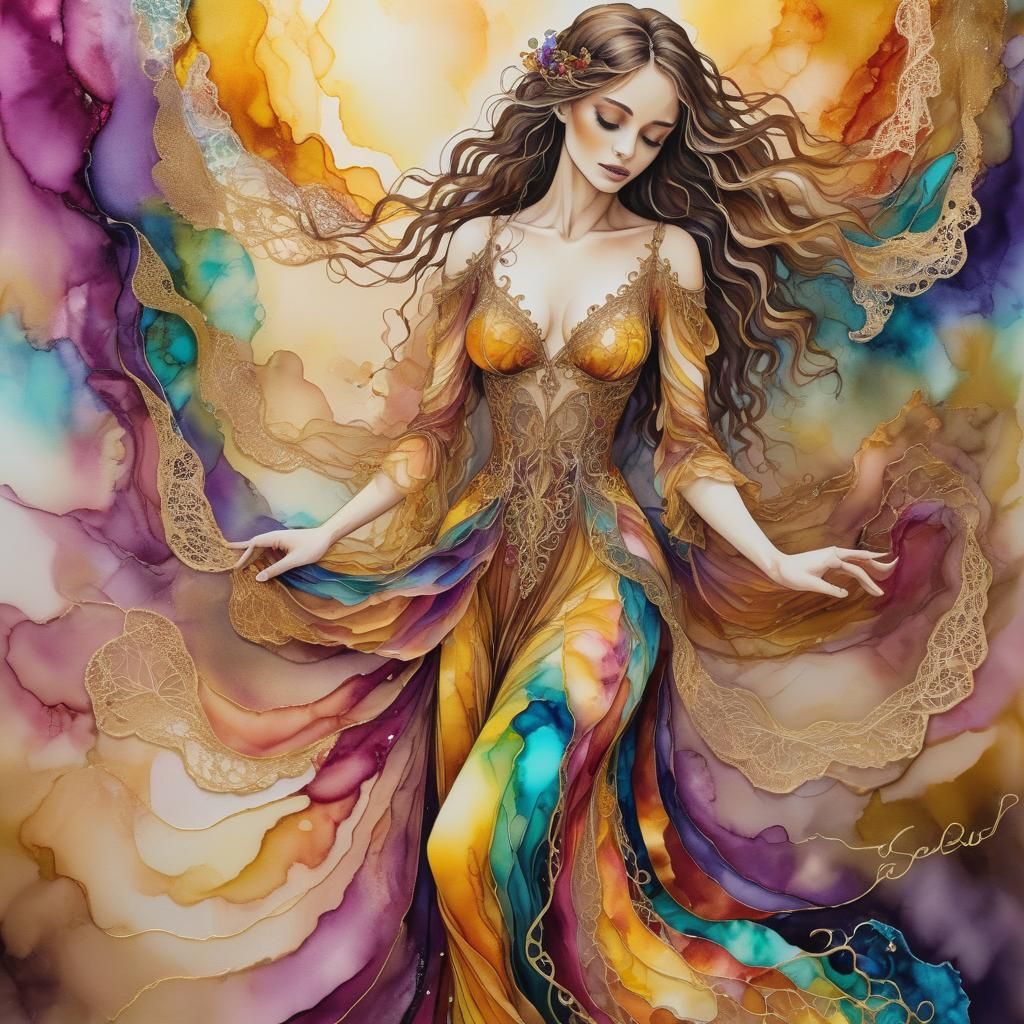 Alcohol ink style, Work of art, hyper-realistic, Beautiful s...