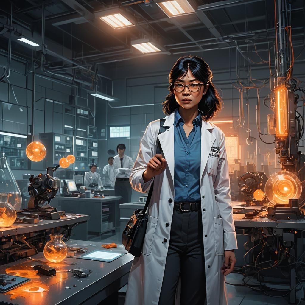 A 40 year old Asian American black haired woman with glasses...