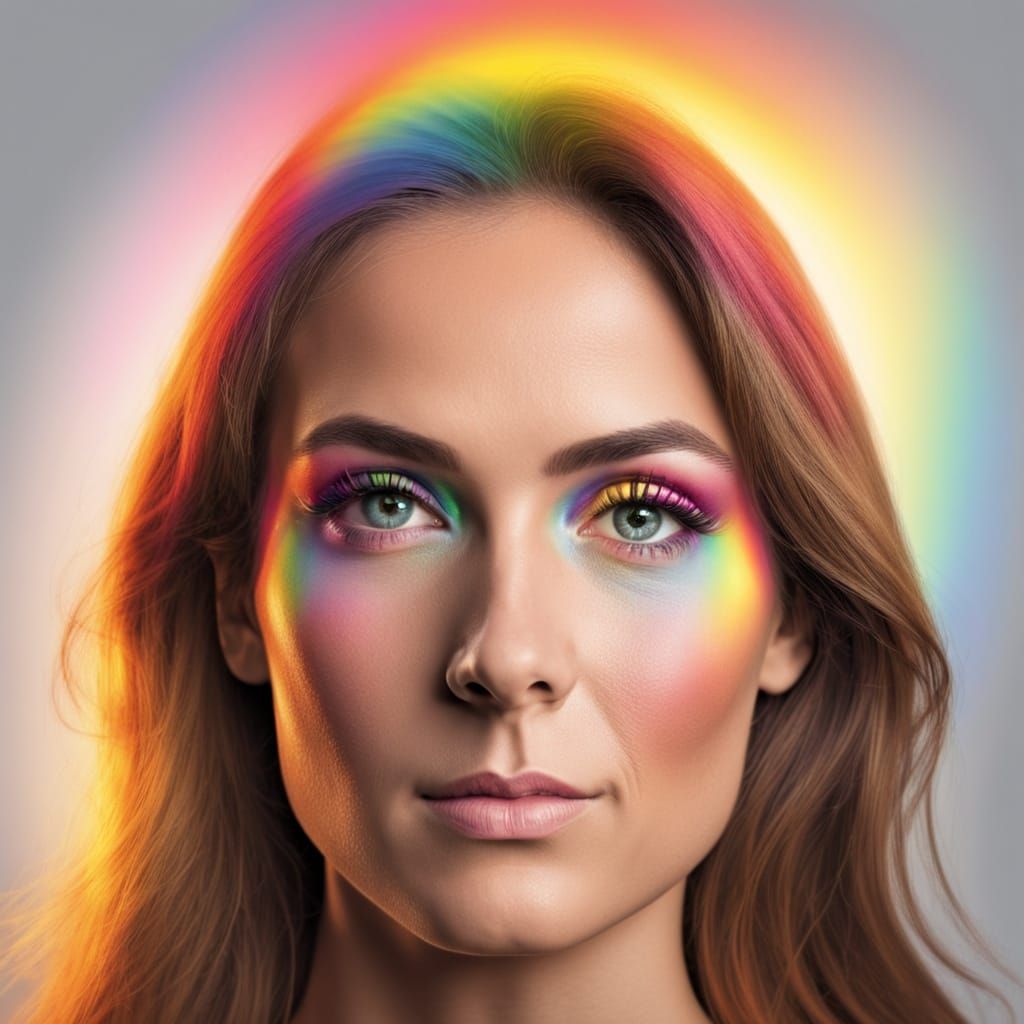 Woman Illuminated by Rainbow Light