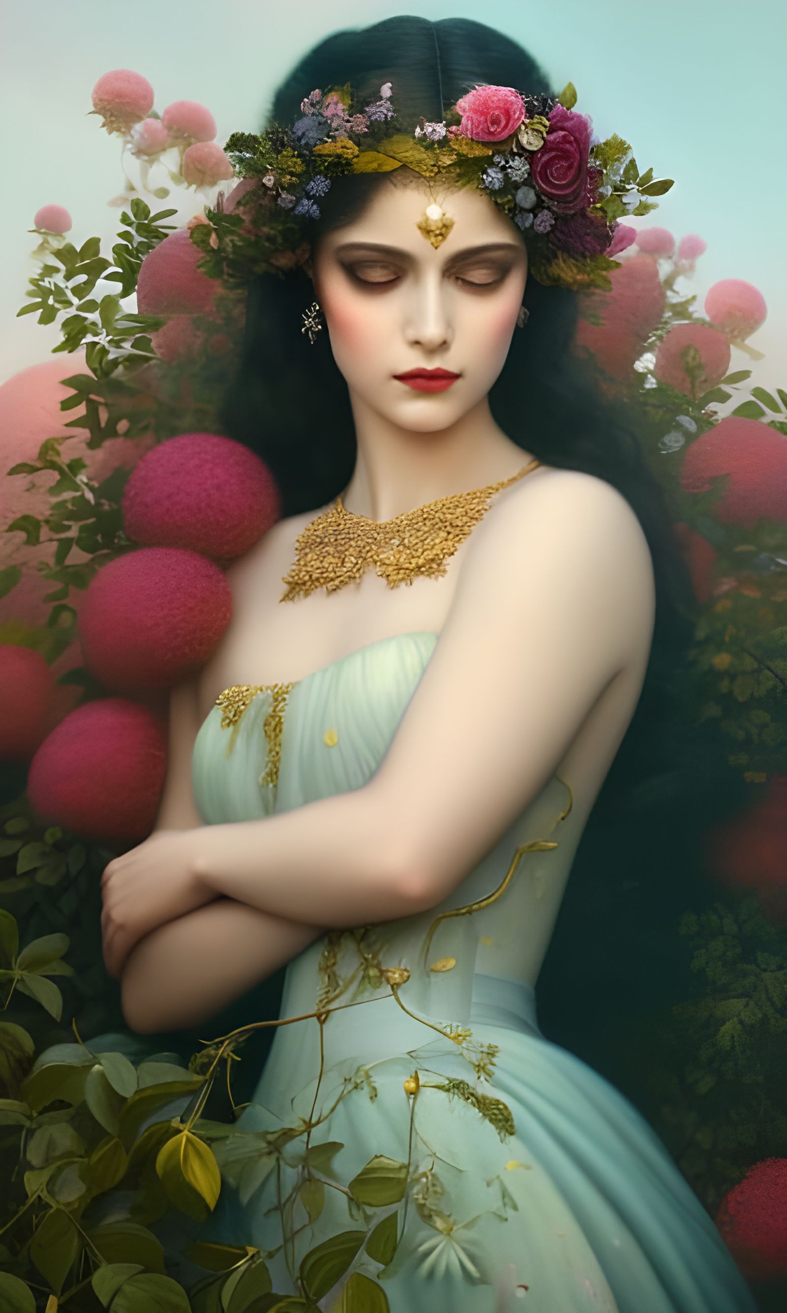 portrait of a beautiful young woman, perfect face, surrounde...