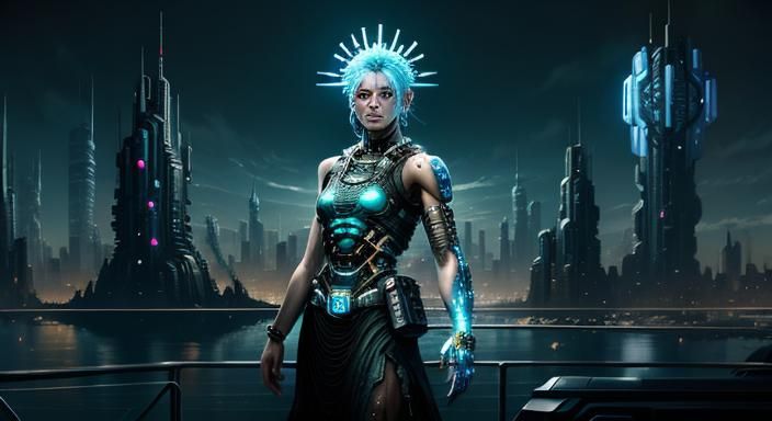 Biopunk Cityscape, Goddess , 

arm
