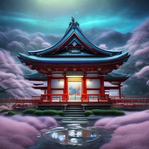 Gleaming Mechanized Man Amidst Twisted Sakura Tree