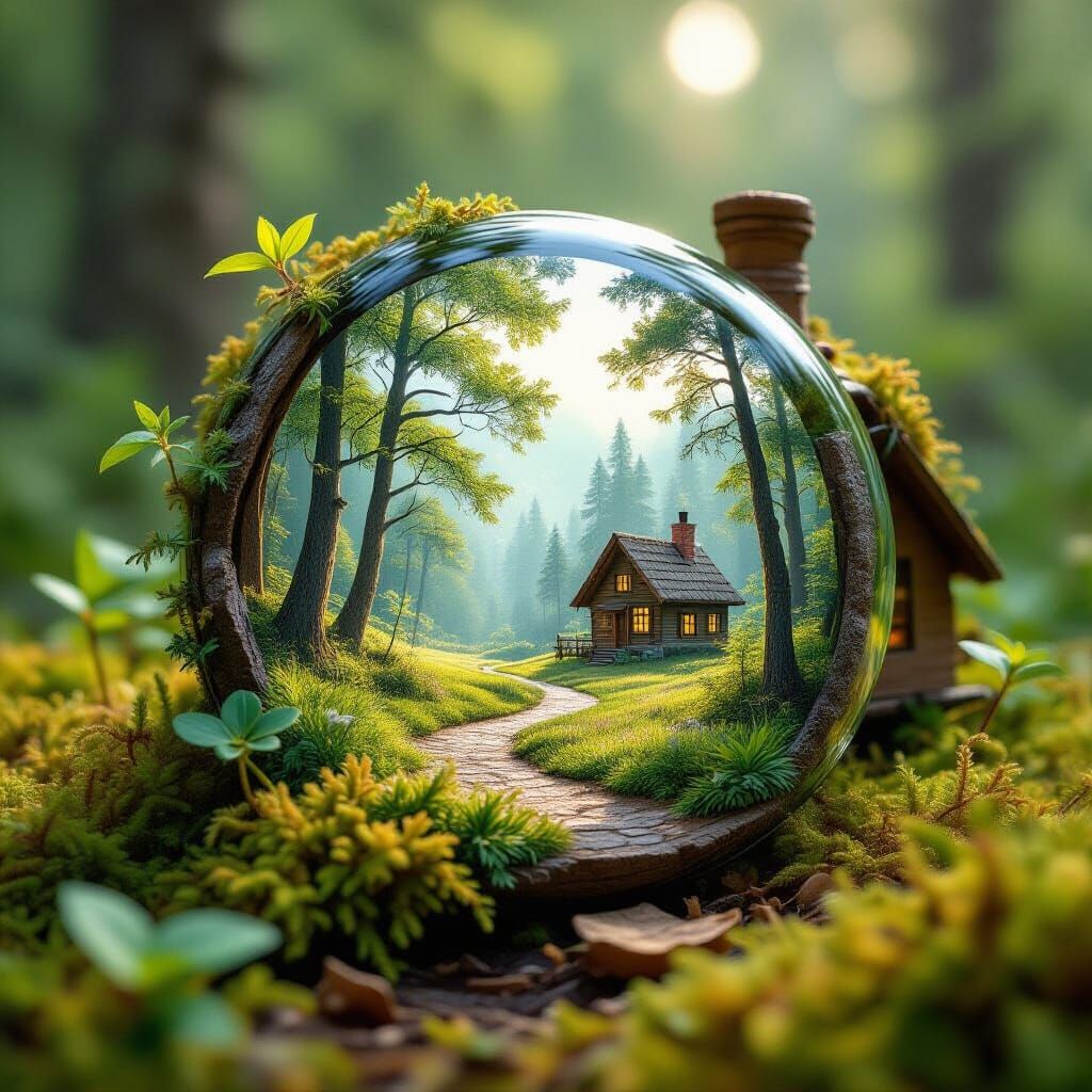 Magical World Inside a Dewdrop with Tiny Home