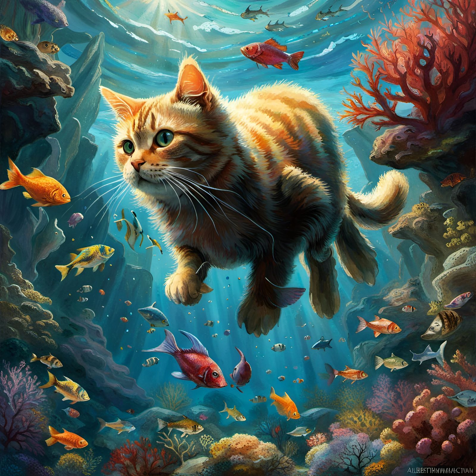 The Diving Cat - AI Generated Artwork - NightCafe Creator