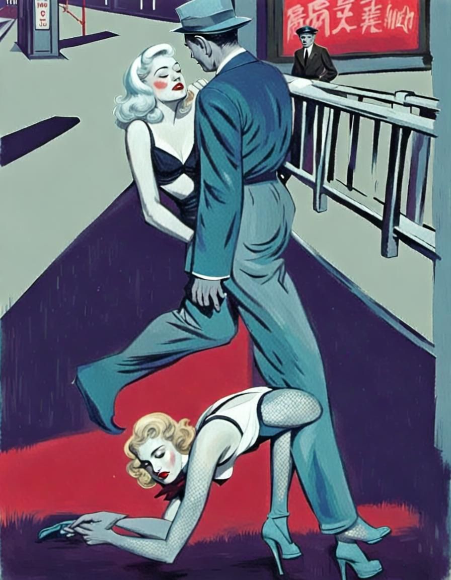 Street Scene Circa 1962 Illustrative Art With Screwed Up Bod...