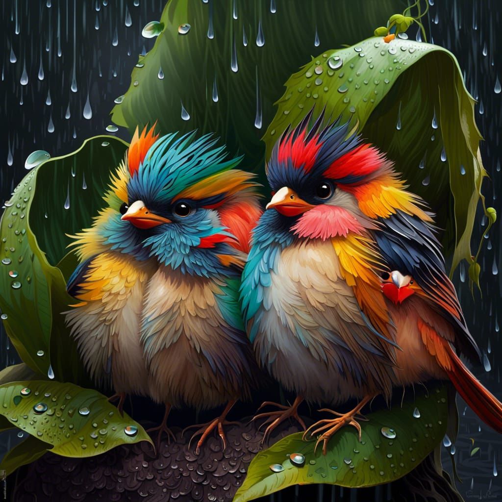 Colorful Birds hiding from the Rain   by @Tina Shaskus