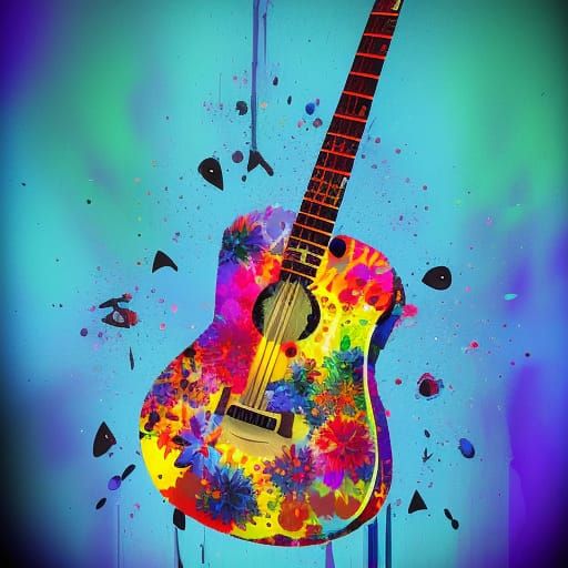 Guitargun flower photo Hyperrealistic, splash art, concept a...