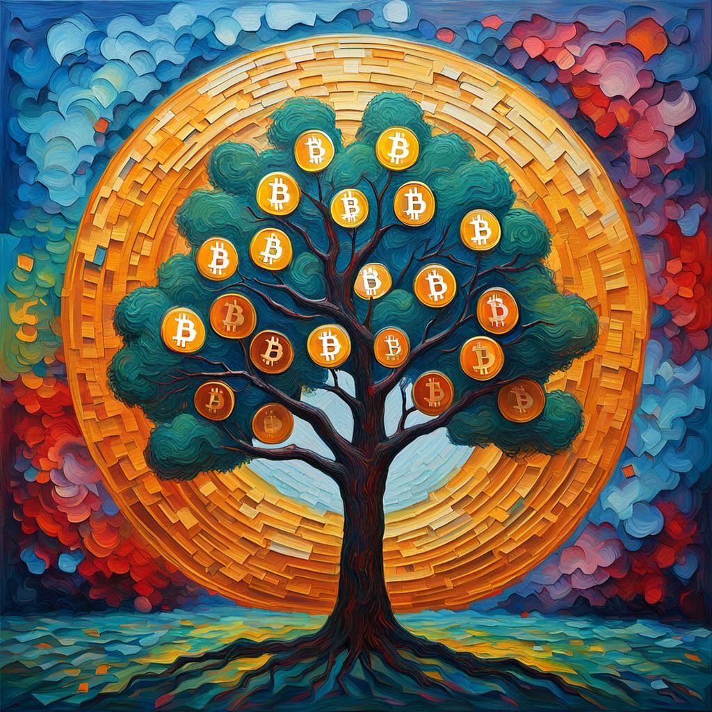 3D Bitcoin Merkle Tree neo-impressionism expressionist style...