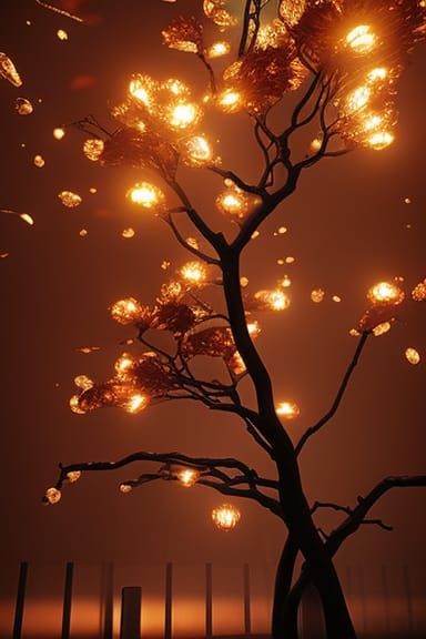 Flickering Flames On Cherry Tree