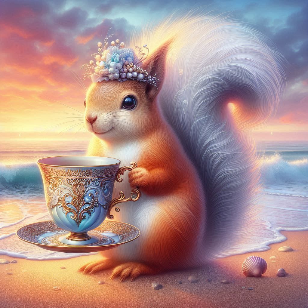 Squirrel at the Beach Drinking Tea #4