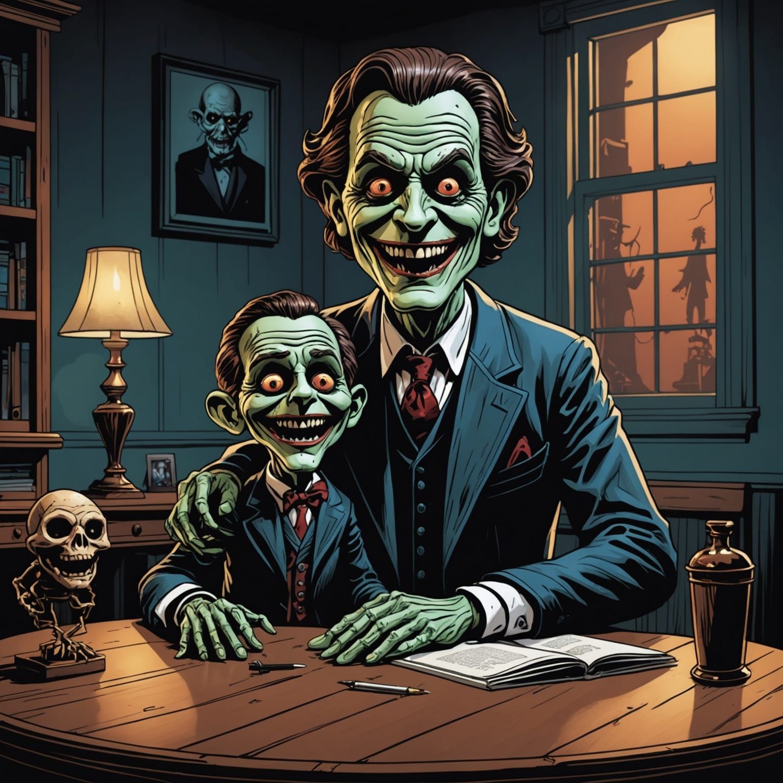 horror Ventriloquist puppet on a table AI Generated Artwork