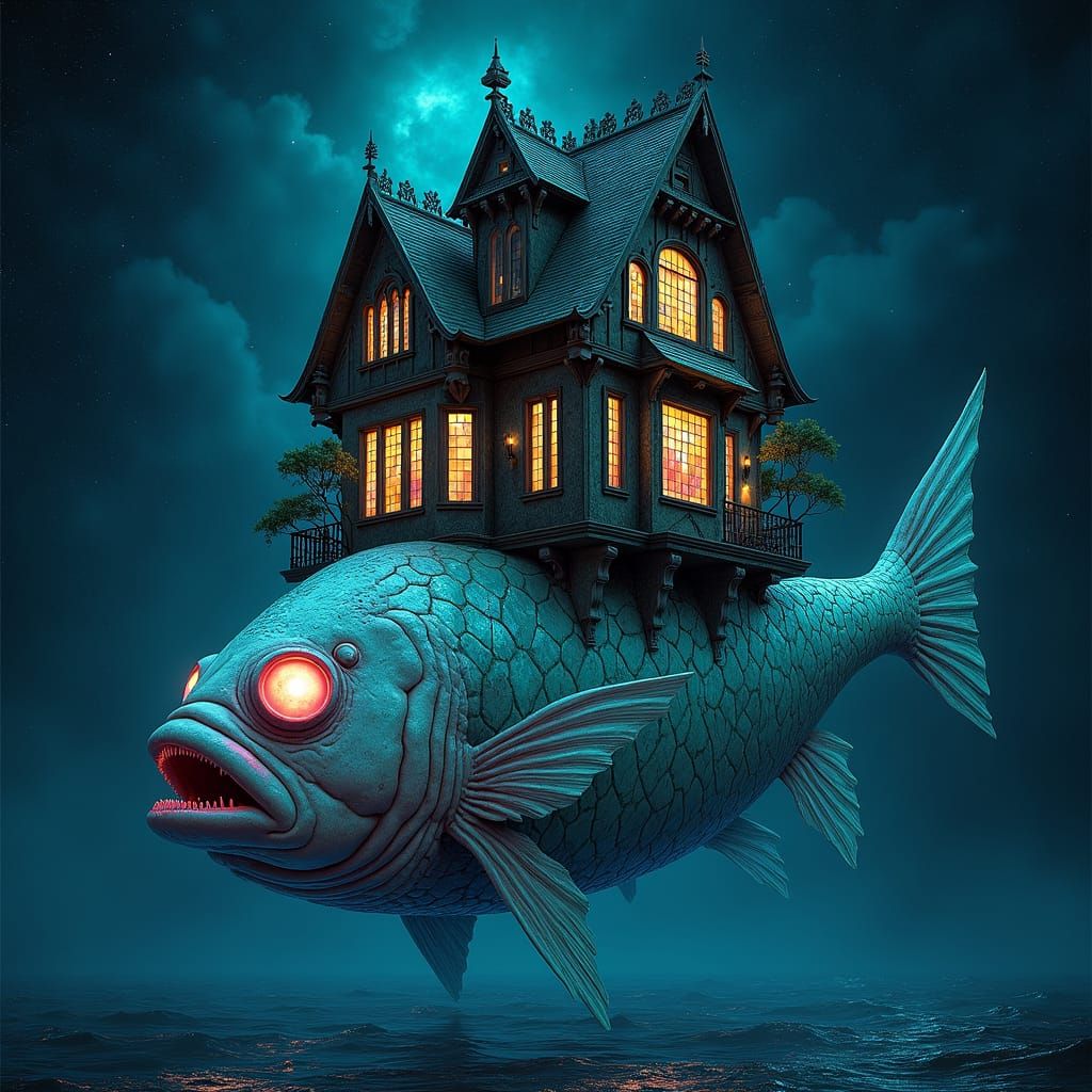 Astronaut is watching the creapy horror skull planet on the horizont. Planet is burning. Everithing is like at under water at night. Rocket...