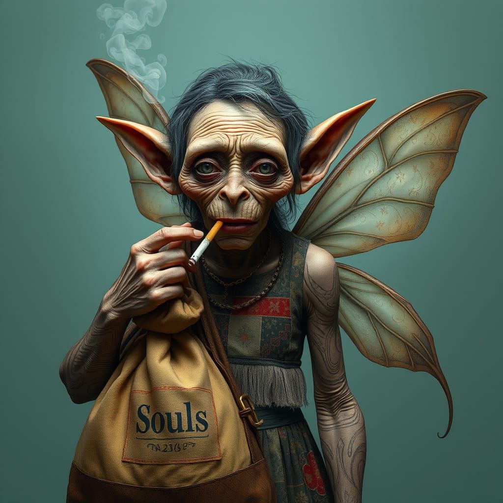 Visualize a scene rooted in fantasy and whimsy but executed with hyper-detailed realism, double exposure, In the center is an elderly witch ...