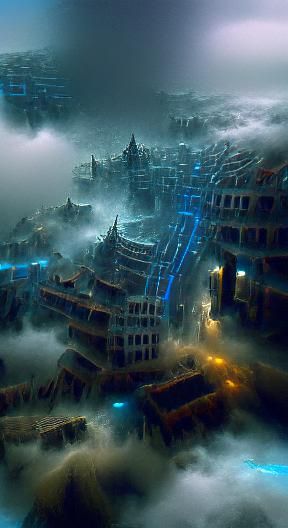 Deep underwater blue abandon city
