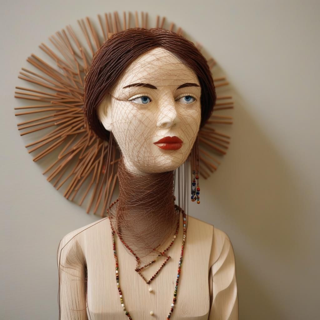 Wire, wood and beads.