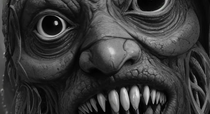 Hyper-realistic cinematic horror. Close-up shot. A large, twisted pure evil vicious facehugger creature floats in murky bathroom toilet wate...